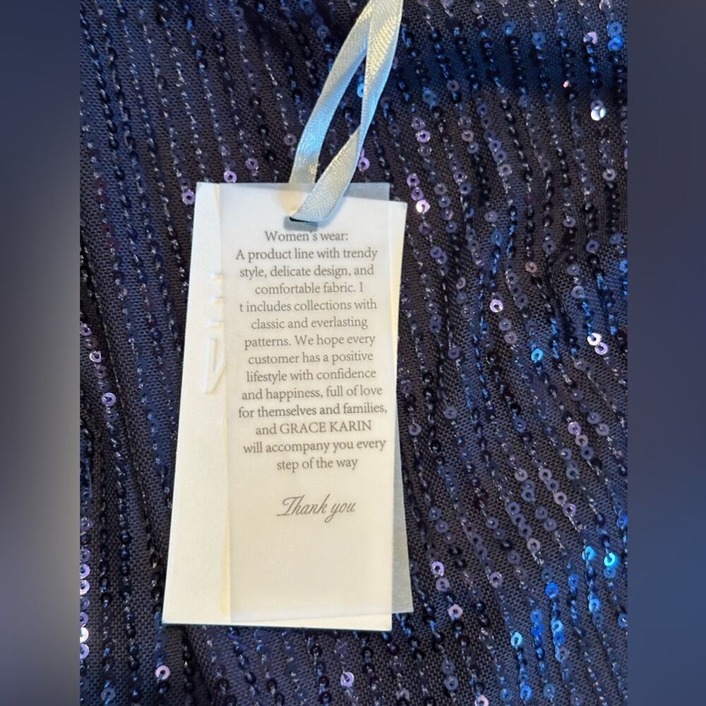 Grace Karin Blue Sequin One Shoulder Cocktail Dress Women’s Small NWT - Picture 3 of 8
